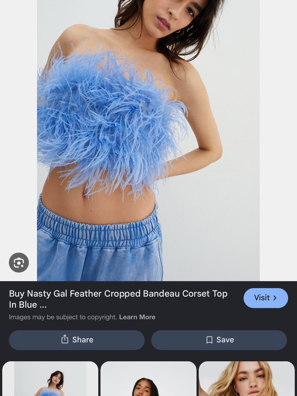 Nasty Gal Sky Blue Feathered Bandeau Crop Top - Picture 2 of 3
